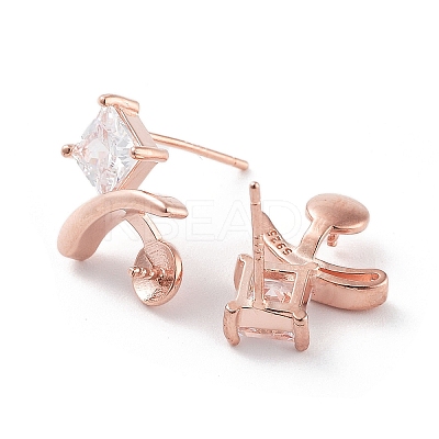 925 Sterling Silver with Cubic Zirconia Stud Earring Findings EJEW-B038-19RG-1