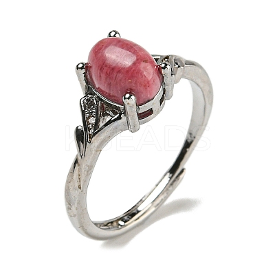 Oval Natural Rhodonite Adjustable Rings RJEW-Q818-01P-04A-1