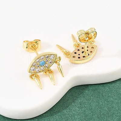 Eye with Cone Brass Micro Pave Cubic Zirconia Dangle Stud Earrings EJEW-A151-03G-1