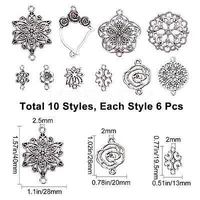 60Pcs 10 Style Alloy Links Connectors PALLOY-SC0003-87-1