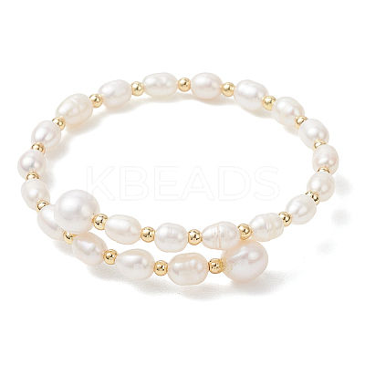 Natural Cultured Freshwater Pearl & Brass Beaded Bangles for Women BJEW-JB13341-1