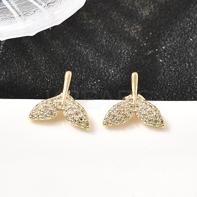 Fishtail Brass Micro Pave Clear Cubic Zirconia Stud Earrings EJEW-A135-15G-1