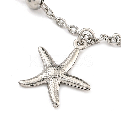Tarnish Resistant Summer Beach 304 Stainless Steel Cable Chains Shell & Starfish Charm Bracelets BJEW-P334-07P-1