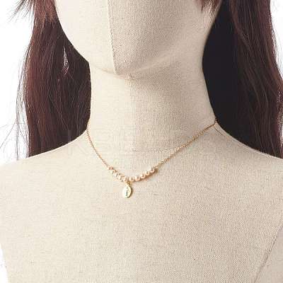 Oval with Virgin Mary & Natural Pearl Beads Pendant Necklaces NJEW-JN03625-01-1