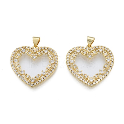 Brass Micro Pave Clear Cubic Zirconia Pendants KK-G431-17G-1
