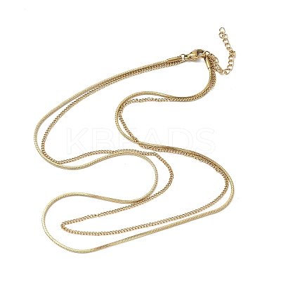 304 Stainless Steel Square Snake Chain Twisted Chain Double Layer Necklaces NJEW-S453-01G-B-1