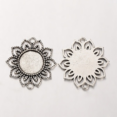 Tibetan Style Alloy Flower Cabochon Connector Bezel Settings PALLOY-J494-06AS-1