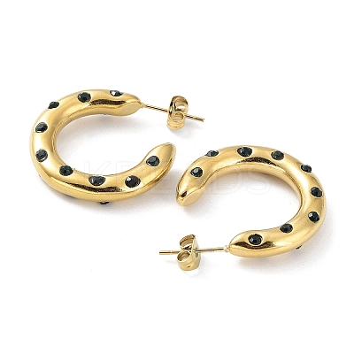 Real 18K Gold Plated 304 Stainless Steel Ring Stud Earrings with Rhinestone EJEW-L267-003G-02-1