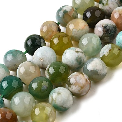 Natural Green Cherry Blossom Agate Beads Strands G-NH0061-A01-12mm-1