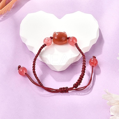 Cat Head Resin Brainded Bead Bracelets LS-BJEW-L701-02A-1