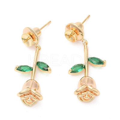 Brass with Glass Stud Earring Findings KK-K333-50G-1