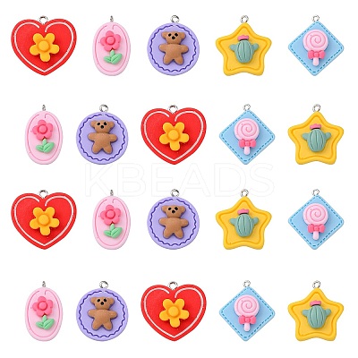 30Pcs 5 Styles Opaque Resin Pendants RESI-CJ0002-30-1