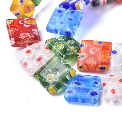 Square Handmade Millefiori Glass Beads Strands LK-R004-13-1