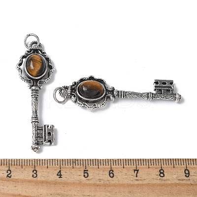 Key Brass Natural Tiger Eye Big Pendants KK-D361-01AS-18-1