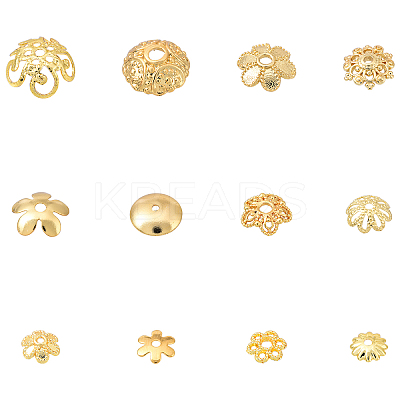 120Pcs 12 Styles Brass Bead Caps KK-YW0003-20-1