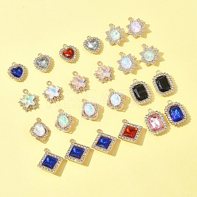 24Pcs 6 Styles Alloy Glass Pendants FIND-FS0003-20-1
