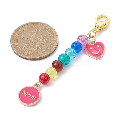 Mother's Day Flat Round with Word Mom & Heart Alloy Enamel Pendant Decorations HJEW-JM01510-1