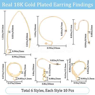 60Pcs 6 Style 304 Stainless Steel & Brass Earring Findings DIY-BBC0001-79-1