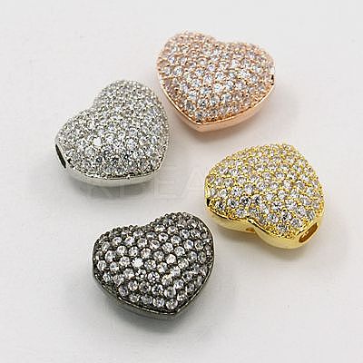 Hollow Heart Brass Cubic Zirconia Beads ZIRC-F001-136-1