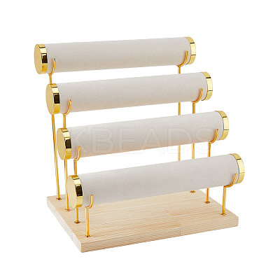4-Tier Velvet T Bar Jewelry Bracelet Display Risers BDIS-WH0007-03G-1