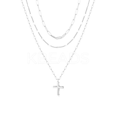 3Pcs Brass Paperclip Chain 3 Layer Pendant Necklaces for Women WGF7A64-06-1