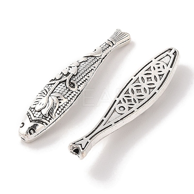Tibetan Style Zinc Alloy Lotus Flower Pattern Fish Beads LS-X-PALLOY-P078-01-1