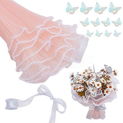 Pleated Polyester Mesh Gift Wrapping Bouquet Packaging for Valentine's Day DIY-UN0006-65B-1