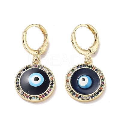 Evil Eye Real 18K Gold Plated Brass Dangle Leverback Earrings EJEW-L269-011G-03-1