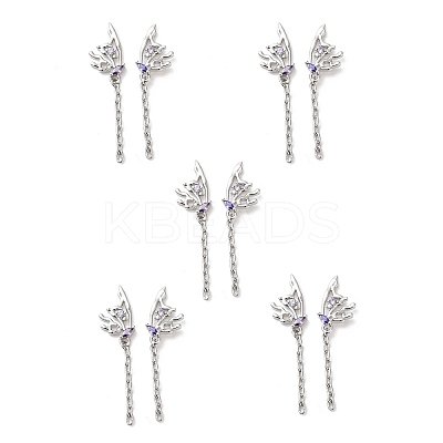 Purple Cubic Zirconia Butterfly Dangle Stud Earring EJEW-H092-09P-1