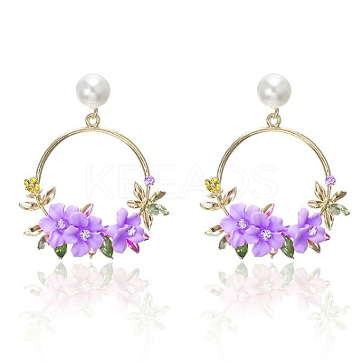 Ring with Flower Alloy & Rhinestone & Polymer Clay Stud Dangle Earrings FS-WGDD86E-03-1