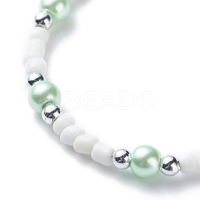 Plastic & Glass Pearl & Seed Beaded Bracelet and Necklace SJEW-JS01255-1