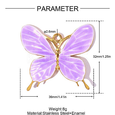 304 Stainless Steel with Purple Enamel Pendants SA-OY001-27G-02-1