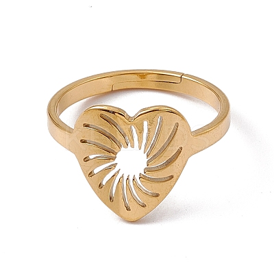 Ion Plating(IP) 201 Stainless Steel Hollow Out Heart Adjustable Ring for Women RJEW-C045-02G-1