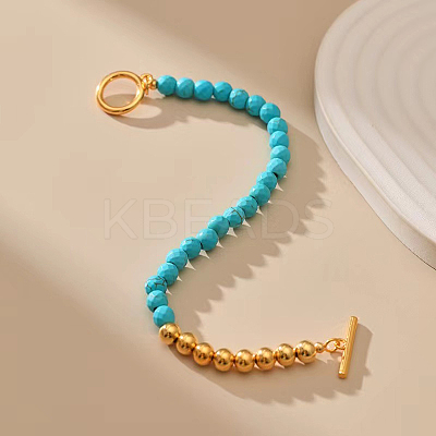 Synthetic Turquoise & Brass Round Beaded Bracelets for Women EH2612-1