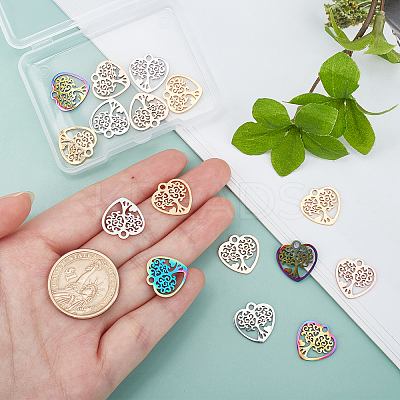 16Pcs 4 Colors 201 Stainless Steel Pendants STAS-DC0002-83-1