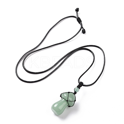 Natural Green Aventurine Mushroom Pendant Necklace NJEW-E065-01A-1