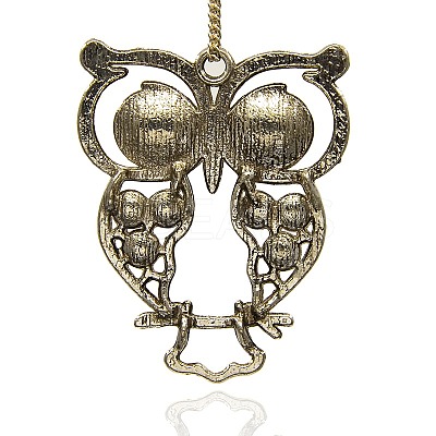 Antique Silver Alloy Rhinestone Owl Large Pendants ALRI-J005-01AS-1