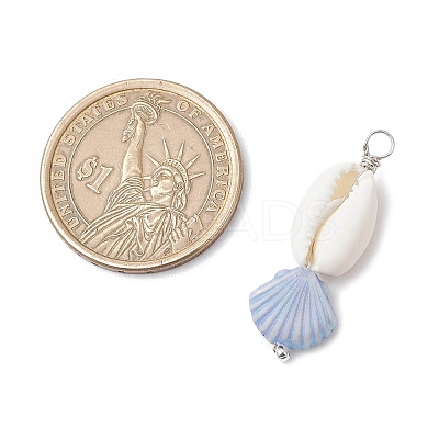 Natural Cowrie Shell & Plastic Shell Shape Pendants PALLOY-JF03795-1