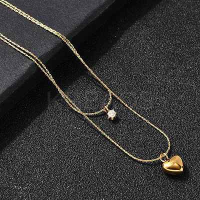 304 Stainless Steel Heart Pendant Double Layered Necklaces for Women NJEW-Z091-01G-1