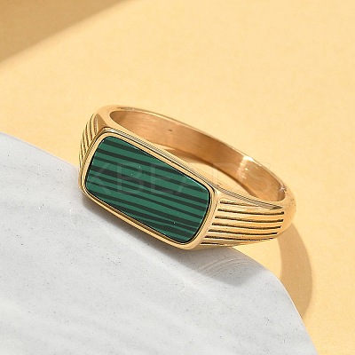 316L Stainless Steel Natural Malachite Finger Rings for Women RJEW-U054-02C-01G-1