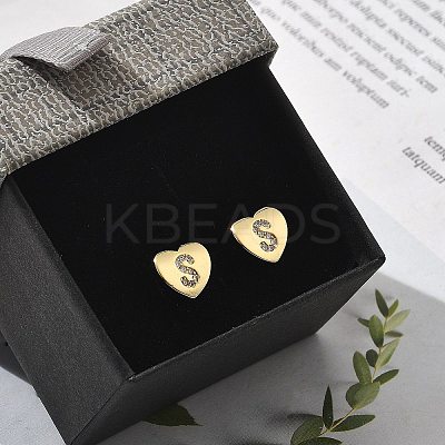 Rack Plating Brass Micro Pave Clear Cubic Zirconia Stud Earrings EJEW-K299-01G-S-1