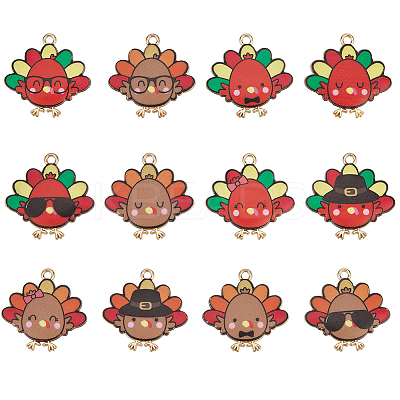 24Pcs 12 Styles Thanksgiving Day Cute Printed Alloy Pendants ENAM-SC0005-20-1