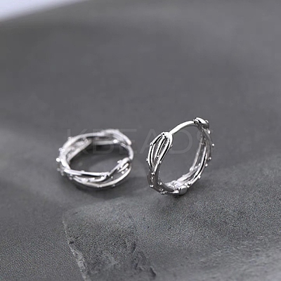 Anti-Tarnish Twisted Rhodium Plated 925 Sterling Silver Small Huggie Hoop Earrings EJEW-I260-37P-1