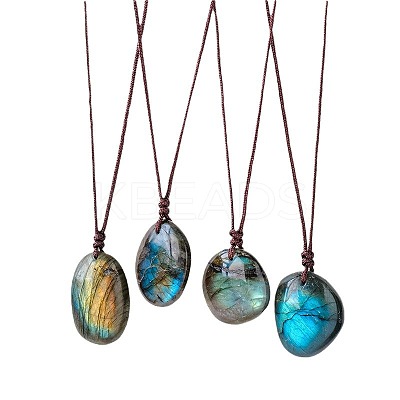 Nuggets Natural Labradorite Pendant Adjustable Cord Necklaces FS-WG568C8-01-1