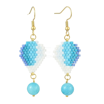 304 Stainless Steel with Glass Cylinder Seed Beads Hot Air Balloon Dangle Earrings EJEW-MZ00820-1
