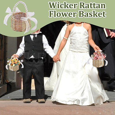 Wicker Flower Baskets with Handle DIY-WH0899-431B-1
