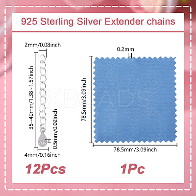 12Pcs 925 Sterling Silver End with Extender Chains and Teardrop Charms STER-GO0001-56-1