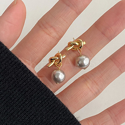 304 Stainless Steel and Glass-based Imitation Pearl Dangle Earrings for Women FS-WG0AE83-02-1