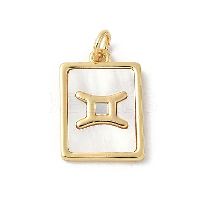 Brass Pave Natural White Shell Pendants KK-S522-09G-A-1