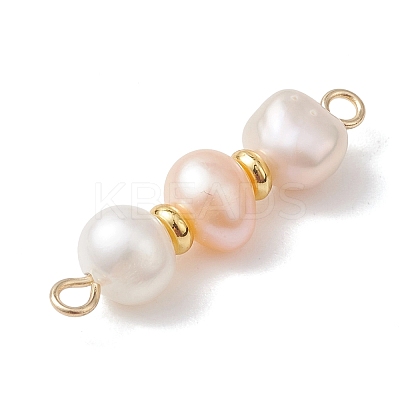 Natural Cultured Freshwater Pearl Two Sides Polished Beaded Links Connector Charms PALLOY-JF04969-1